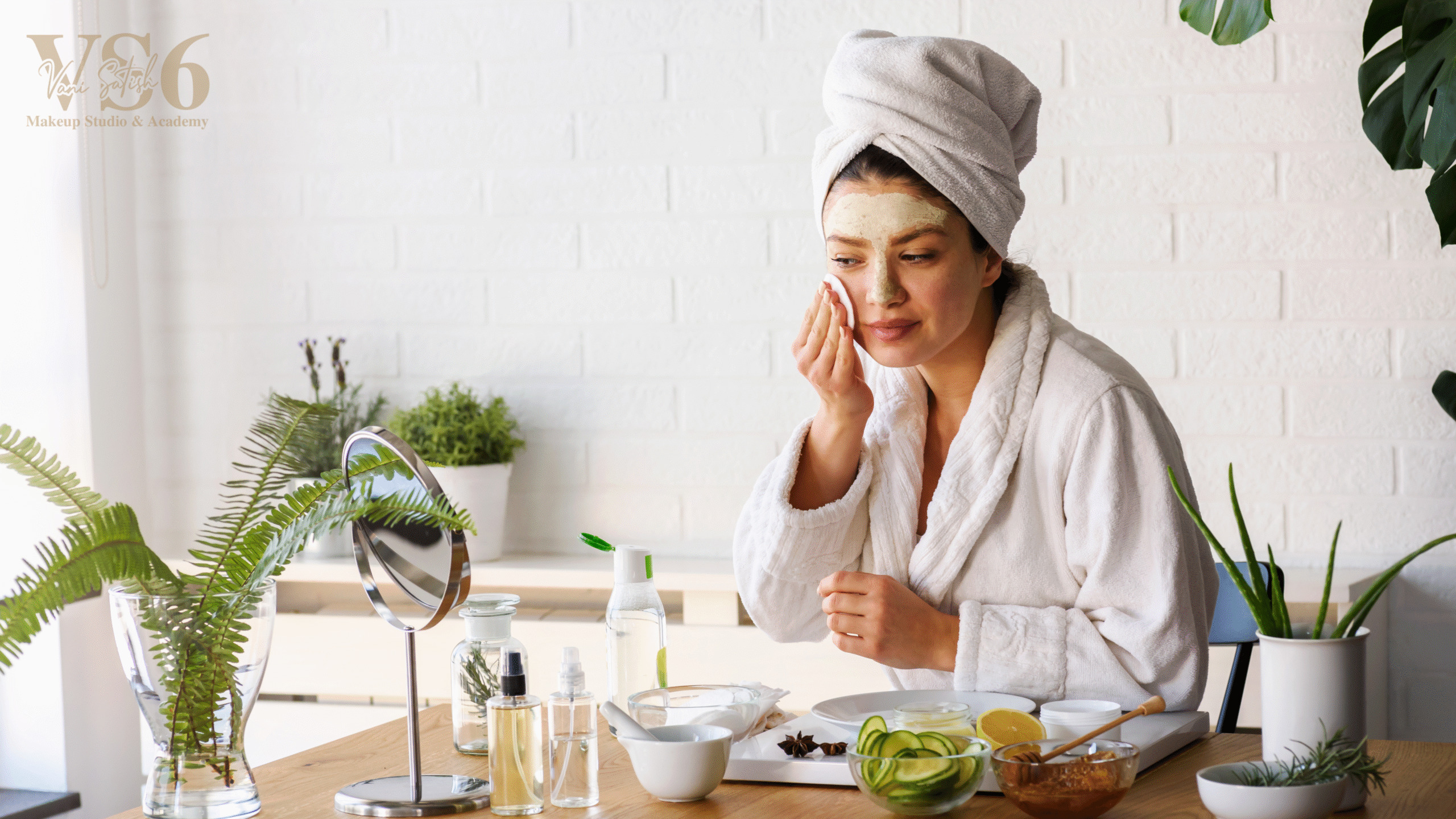 Woman applying natural facial care products to maintain hydrated skin during winter.