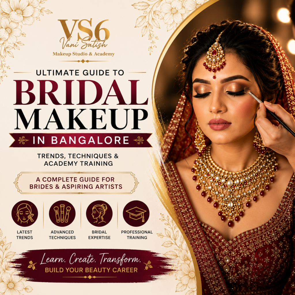 Close-up comparison of HD vs Airbrush bridal makeup look with official VS6 Academy and CCS Exemplar Global certification logos.
