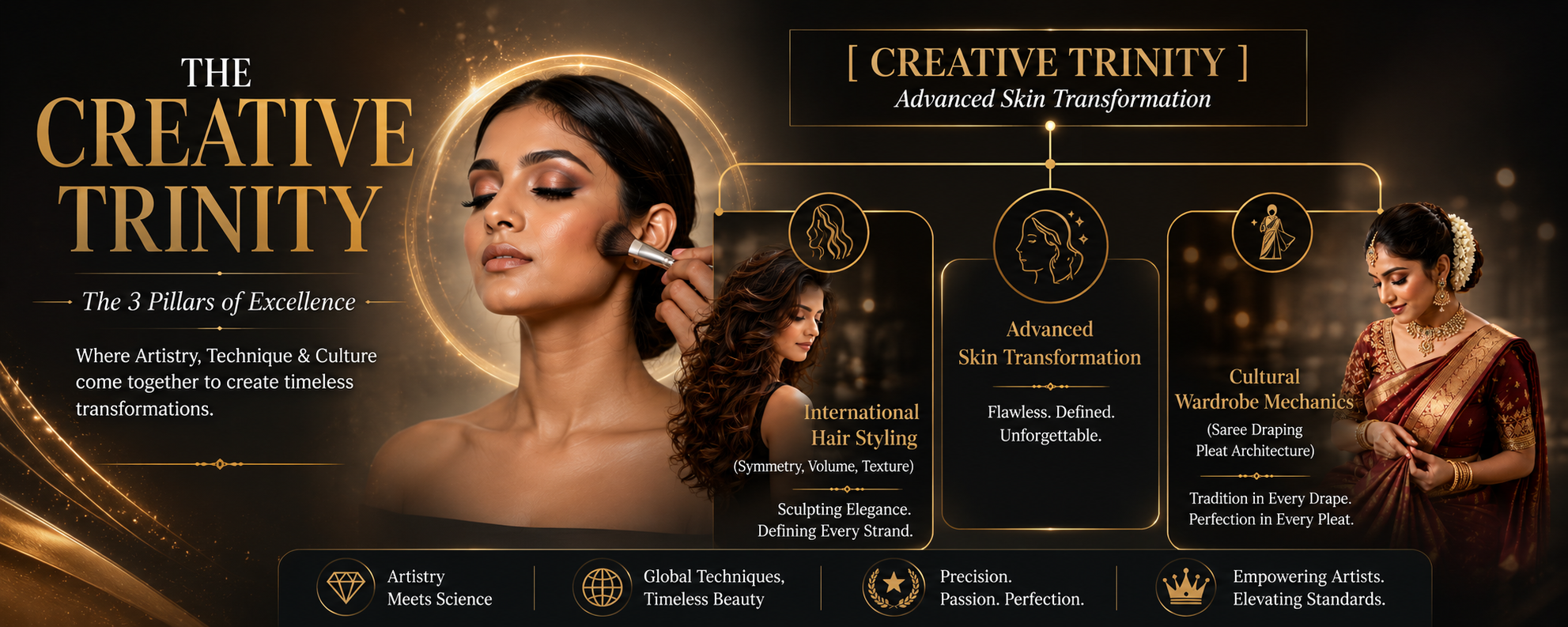 A student creatively mapping out an avant-garde editorial eye look during a professional makeup course at VS6 Academy in Bangalore.